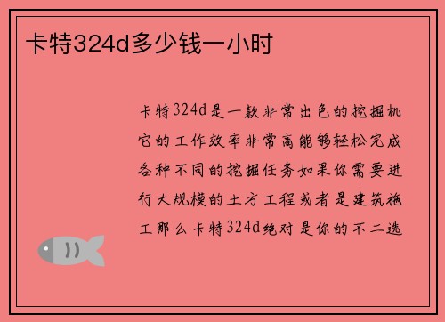 卡特324d多少钱一小时