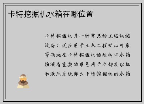 卡特挖掘机水箱在哪位置